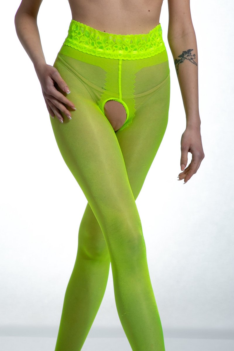 Panty Open Kruis - 30 Denier - Fluor - Maat: S/M - Model: Lace - Merk: Amour