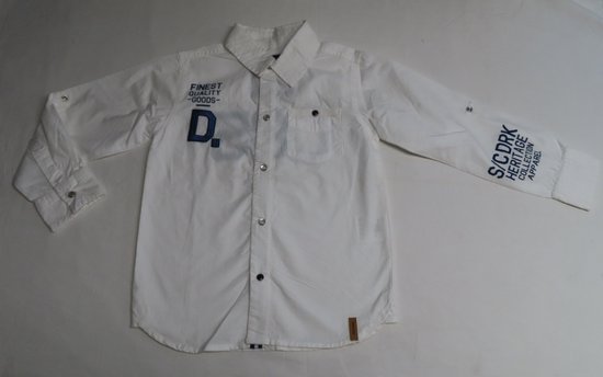 Overhemd - Jongens - Wit afgewerkt met Blauw - 6 jaar 116