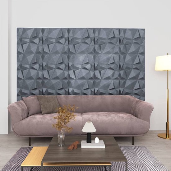 The Living Store EPS 3D-wandpanelen - 50 x 50 cm - diamantgrijs - 48 panelen | The Living Store