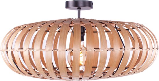 Bamboe plafondlamp naturel | 1 lichts | zwart / naturel | rotan / metaal | Ø 60cm | eetkamer / eettafel / woonkamer lamp | modern / landelijk design | natuurlijke materialen
