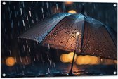 Tuinposter – Regendruppels Vallend op Opengeslagen Paraplu - 90x60 cm Foto op Tuinposter (wanddecoratie voor buiten en binnen)