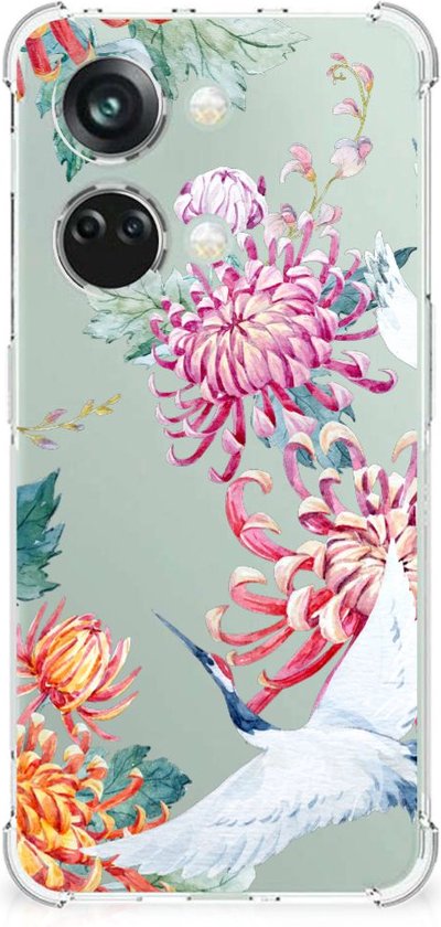GSM Hoesje OnePlus Nord 3 Telefoonhoesje Valbescherming met transparante rand Bird Flowers