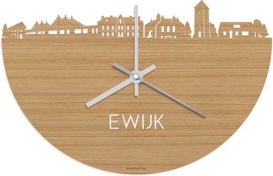 Skyline Klok Ewijk Bamboe hout - Ø 40 cm - Stil uurwerk - Wanddecoratie - Meer steden beschikbaar - Woonkamer idee - Woondecoratie - City Art - Steden kunst - Cadeau voor hem - Cadeau voor haar - Jubileum - Trouwerij - Housewarming - WoodWideCities