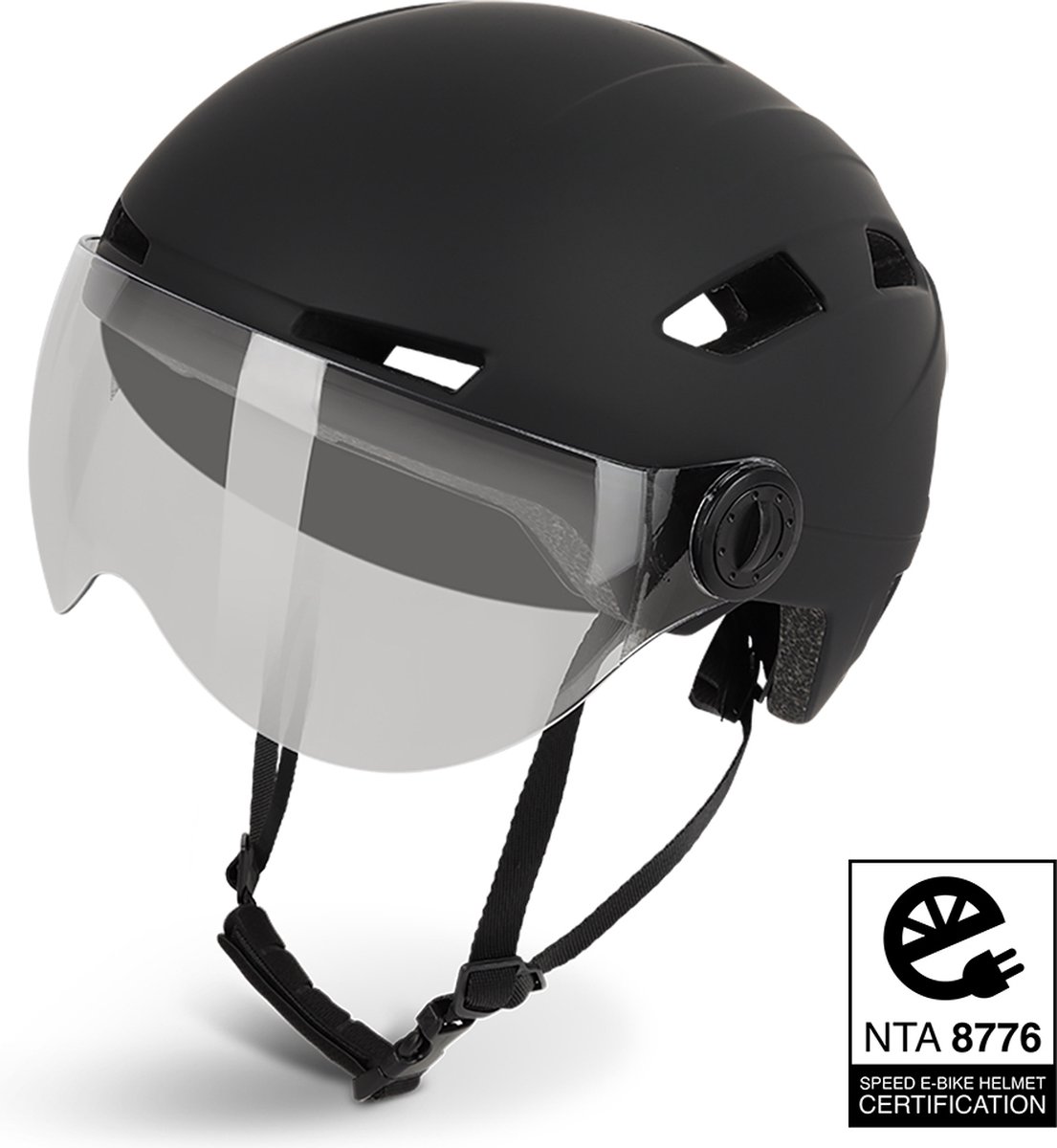 Lightyourbike ® ROADSTER - Speed Pedelec Helm met vizier & verlichting - NTA 8776 - Helm Snorscooter - Helm Speed Pedelec - Zwart - Maat L