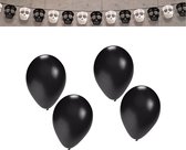 Halloween/horror thema vlaggenlijn - doodskop - papier - 275 cm - incl. 10x ballonnen zwart