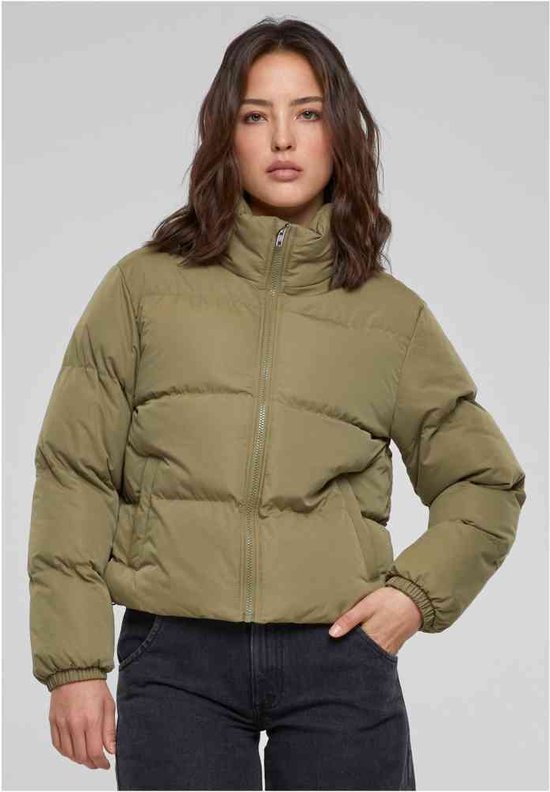 Urban Classics - Ladies Short Peached Puffer Jacket tiniolive 3XL Gewatteerd jack - XL - Olijfgroen