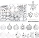 The Living Store Kerstballenset - Onbreekbaar Zilver en Wit - Verschillende maten - Lichtgewicht - Eenvoudig op te bergen - Kunststof
