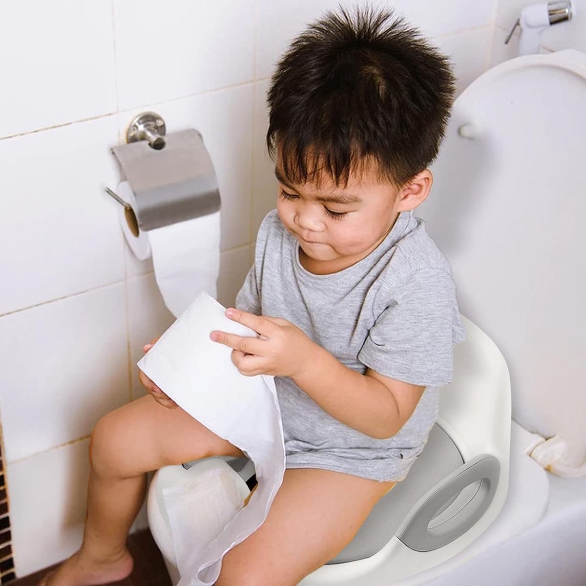 REDUCTEUR DE WC Siège de toilette pour enfant Pédale antidérapante Réglable  en hauteur Bleu clair + bleu