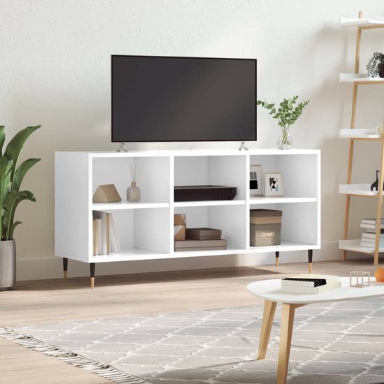 The Living Store TV-meubel Hoogglans Wit - 103.5 x 30 x 50 cm - Bewerkt Hout en IJzer