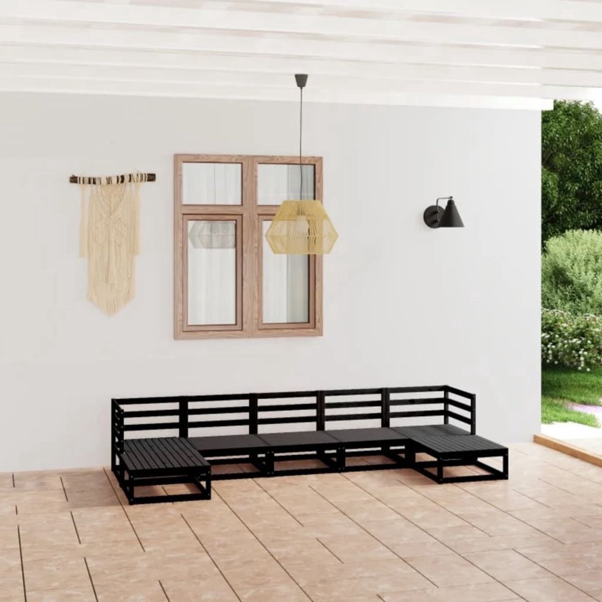 The Living Store 7-delige Loungeset massief grenenhout - Tuinstoel - Lounge Set - Buitendecor - Houten Meubel - Zitzak