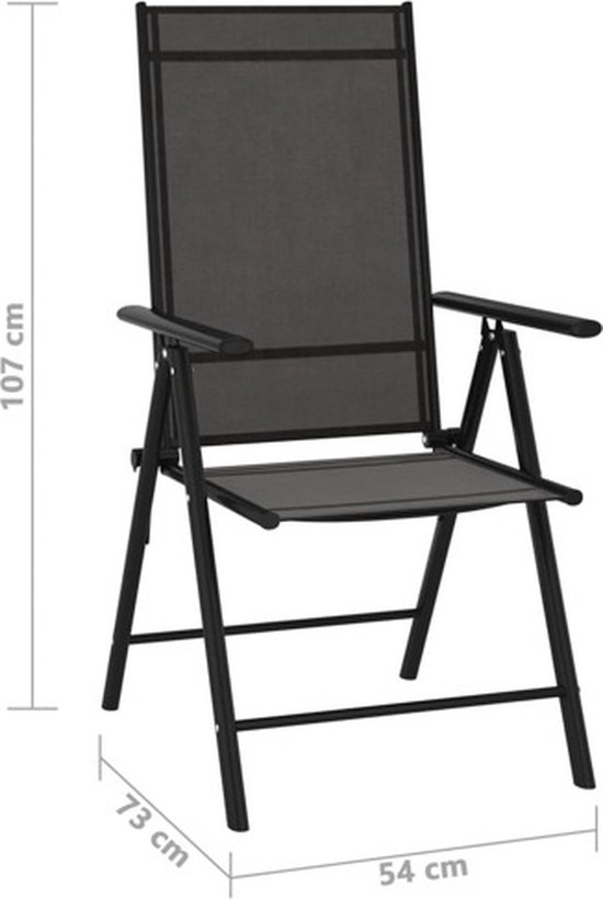 Ensemble de chaises de jardin pliantes The Living Store - Zwart - 54 x 73 x 107 cm - Dossier réglable sur 7 positions
