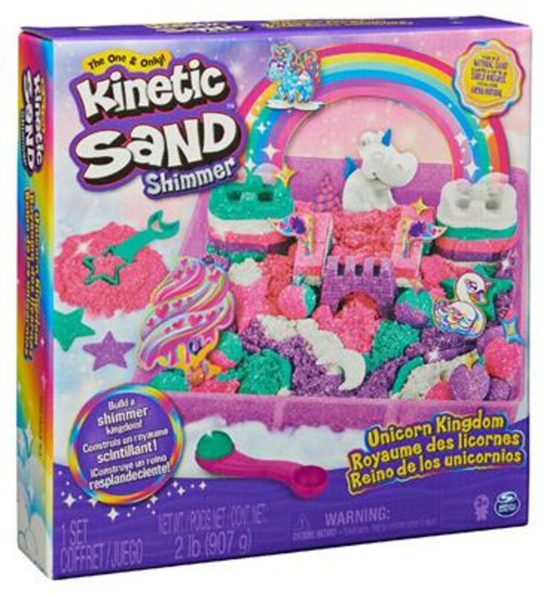 Kinetic Sand Shimmer - Eenhoorn Koninkrijk-speelset met 907 g glanzend speelzand 8 stuks gereedschap - Sensorisch speelgoed - Kinetic Sand