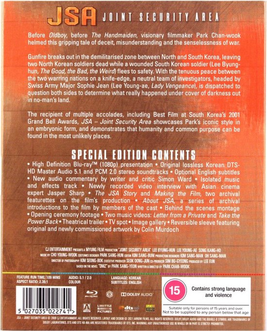 Achterkant van de Blu-ray hoes met tekst over de film, speciale edities, en credits. Bevat ook logo's en leeftijdsclassificatie.