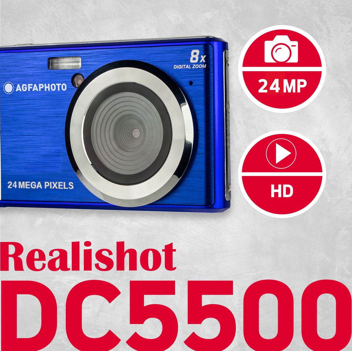 AgfaPhoto Compact DC5500, 24 MP, 5616 x 3744 Pixels, CMOS, HD, Blauw thumbnail 5