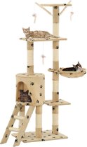 The Living Store Kattenboom - Hoogwaardige - Kattenkrabpaal - 138 cm - Beige met potenprint