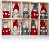 BRUBAKER 10-delige Set Kerstkabouters van Hout en Touw - Boomhanger Kersthanger - 8 cm in Geschenkdoosje