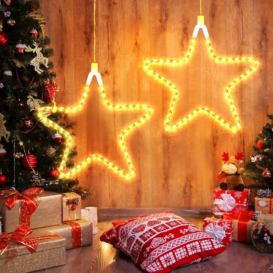 Éclairage de Noël avec étoiles, 2 pièces, 60 LED, blanc chaud, étoile  lumineuse