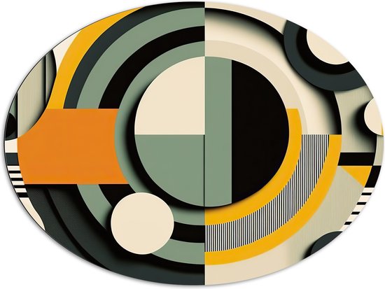 Dibond Ovaal - Abstract - Figuren - Cirkels - Rondjes - Strepen - Kleuren - 108x81 cm Foto op Ovaal (Met Ophangsysteem)