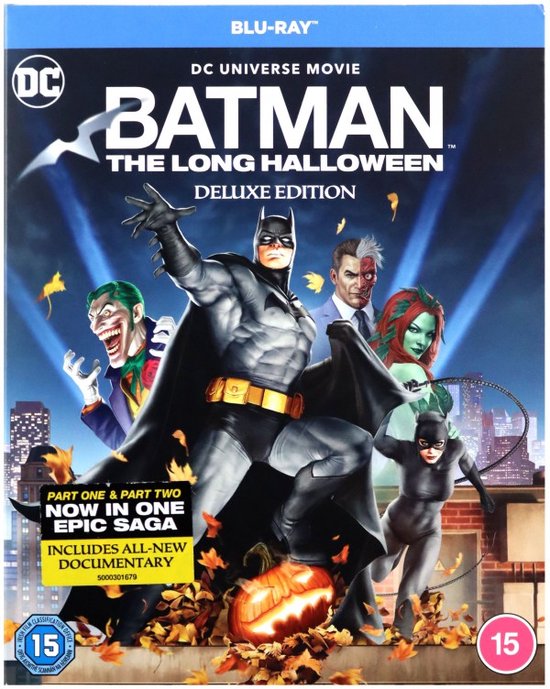 Blu-ray hoes met Batman, Two-Face, Poison Ivy, Catwoman en de Joker die de voorkant domineren.