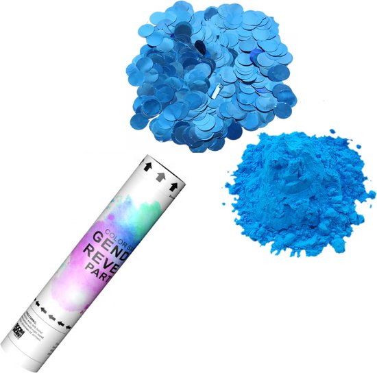 PISTOLET BLUE GENDER REVEAL (30CM) - PISTOLET À CONFETTI ET À FUMÉE - PARTYPRO.NL - PISTOLET À POUDRE ET À CONFETTI