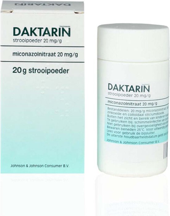 Daktarin strooipoeder 20 mg/g miconazolnitraat per g. 20 g strooipoeder.