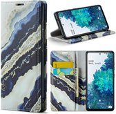 Casemania Hoesje Geschikt voor Samsung Galaxy A52 Blue Paraiba - Marmer Portemonnee Book Case
