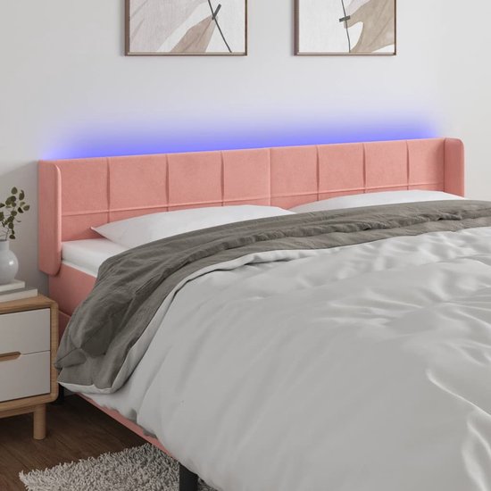 The Living Store Hoofdbord LED Roze - 203 x 16 x 78/88 cm - Verstelbare hoogte - Zacht fluweel - Kleurrijke LED-verlichting - Comfortabele ondersteuning - Snijdbare LED-strip - Met montagehandleiding