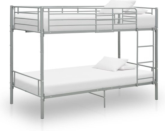 The Living Store Metalen Stapelbed - Grijs - 208x96x150 cm - Voor 90x200 cm Matras - Veiligheidsrails en Zijladder