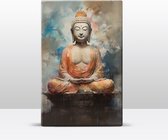 Buddha in oranje gewaad - Laqueprint - 19,5 x 30 cm - Niet van echt te onderscheiden handgelakt schilderijtje op hout - Mooier dan een print op canvas. - LW540