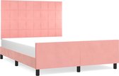 vidaXL - Bedframe - met - hoofdeinde - fluweel - roze - 140x200 - cm