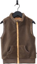 Ducksday - fleece bodywarmer voor kinderen - teddy sherpa - unisex - taupe bruin - geel - maat 146/152