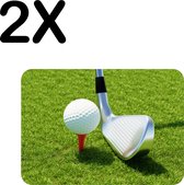 BWK Stevige Placemat - Golfbal en Golfclub op het Gras - Set van 2 Placemats - 40x30 cm - 1 mm dik Polystyreen - Afneembaar