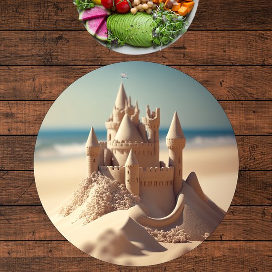 Flexibele Ronde Placemat - Prachtig Zandkasteel op het Strand - Set van 8 Placemats - 40x40 cm - PVC Doek - Afneembaar