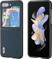 ABEEL Hoesje Geschikt voor Samsung Galaxy Z Flip 5 - Back Cover met Litchi Textuur - Echt Leer Case - Groen