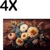 BWK Textiele Placemat - Mooie Artistieke Bloemen - Set van 4 Placemats - 45x30 cm - Polyester Stof - Afneembaar
