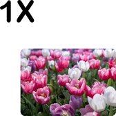 BWK Luxe Placemat - Roze met Witte Tulpen - Set van 1 Placemats - 35x25 cm - 2 mm dik Vinyl - Anti Slip - Afneembaar
