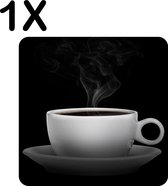 BWK Flexibele Placemat - Kopje Koffie met Zwarte Achtergrond - Set van 1 Placemats - 50x50 cm - PVC Doek - Afneembaar