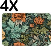 BWK Luxe Placemat - Getekende Bloemen en Planten - Set van 4 Placemats - 45x30 cm - 2 mm dik Vinyl - Anti Slip - Afneembaar