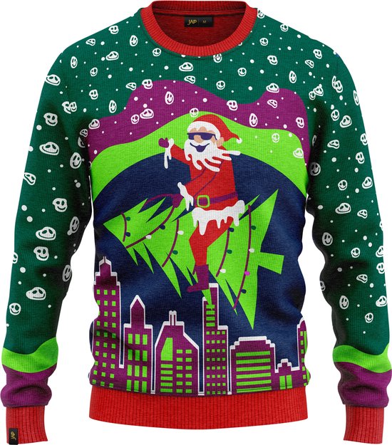 JAP Christmas Foute Kersttrui (maat XL) - 100% Gerecycled - Kriebelt niet - Kerstcadeau volwassenen - Kersttrui dames en heren - Tripping into Christmas - Groen