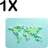 BWK Flexibele Placemat - Groene Wereldkaart - Set van 1 Placemats - 40x30 cm - PVC Doek - Afneembaar