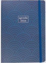 Agenda annuel 2024 | Agenda annuel imprimé fantaisie bleu avec couverture rigide et ruban de lecture | 7 jours 2 pages | 20,5 x 14,5 cm