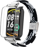 By Qubix Braided nylon bandje met case - Zwart met wit - Xiaomi Smart Band 7 Pro - Mi Band 7 Pro bandje