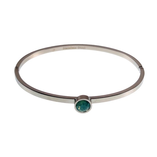 Bangle Dames - Smalle Armband - RVS - Stijve Armband met Turquoise Zirkonia