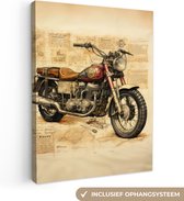 Tableau Toile Vintage - Moto - Papier - Véhicule - 60x80 cm - Décoration murale