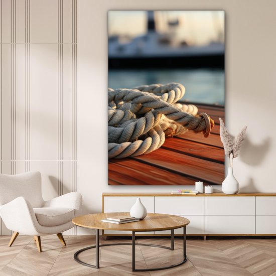 Tableau sur toile 120x180 cm - Décoration murale Corde - Bateau - Maritime - Bois - Port - Décoration murale salon - Décoration chambre - Accessoires chambre - Peintures