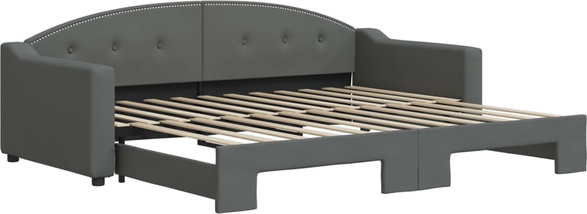 vidaXL Slaapbank - met - onderschuifbed - 90x200 - cm - stof - donkergrijs