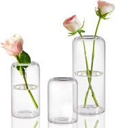 Kleine vazenset, 3-delig, vintage cilinderdecoratie, glazen vazen voor tafeldecoratie, bruiloft, feest, handgeblazen glazen bloemenvazen voor woondecoratie, middenstukken