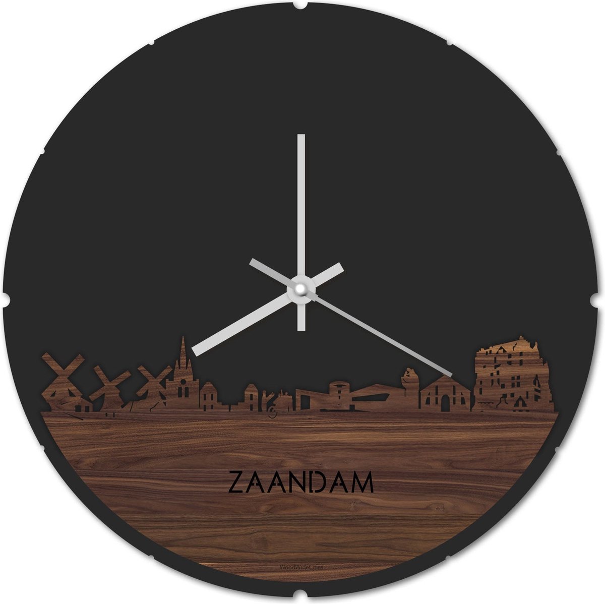 Skyline Klok Rond Zaandam Notenhout - Ø 44 cm - Stil uurwerk - Wanddecoratie - Meer steden beschikbaar - Woonkamer idee - Woondecoratie - City Art - Steden kunst - Cadeau voor hem - Cadeau voor haar - Jubileum - Trouwerij - Housewarming -