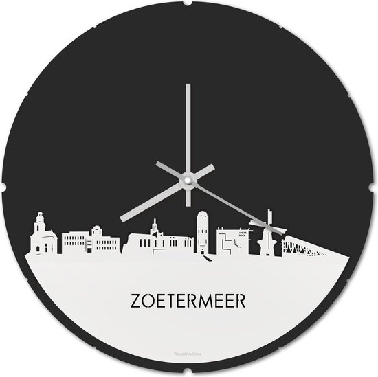 Skyline Klok Rond Zoetermeer Wit Glanzend - Ø 44 cm - Stil uurwerk - Wanddecoratie - Meer steden beschikbaar - Woonkamer idee - Woondecoratie - City Art - Steden kunst - Cadeau voor hem - Cadeau voor haar - Jubileum - Trouwerij - Housewarming -