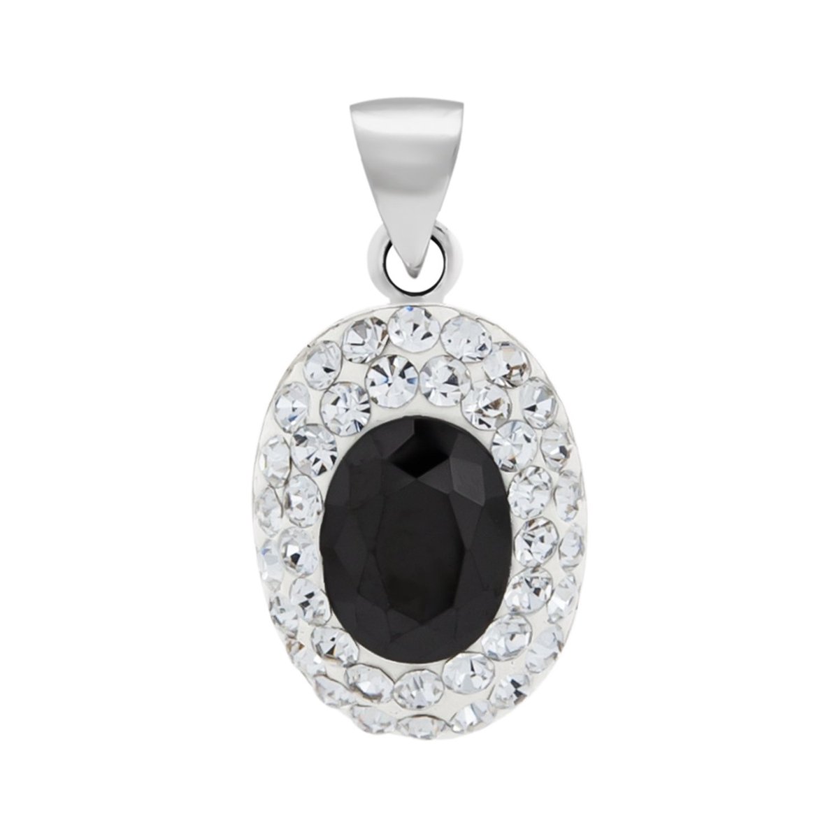 WeLoveSilver - zilveren hanger - ovaal - kristallen en onyx zirkonia